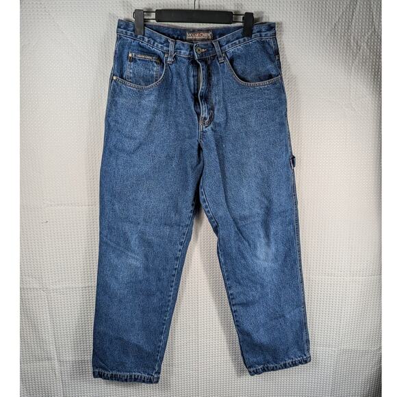 Moose Creek 34x32 Flannel Lined Jeans Plaid Interior Blue Denim Workwear Defect - Picture 1 of 6